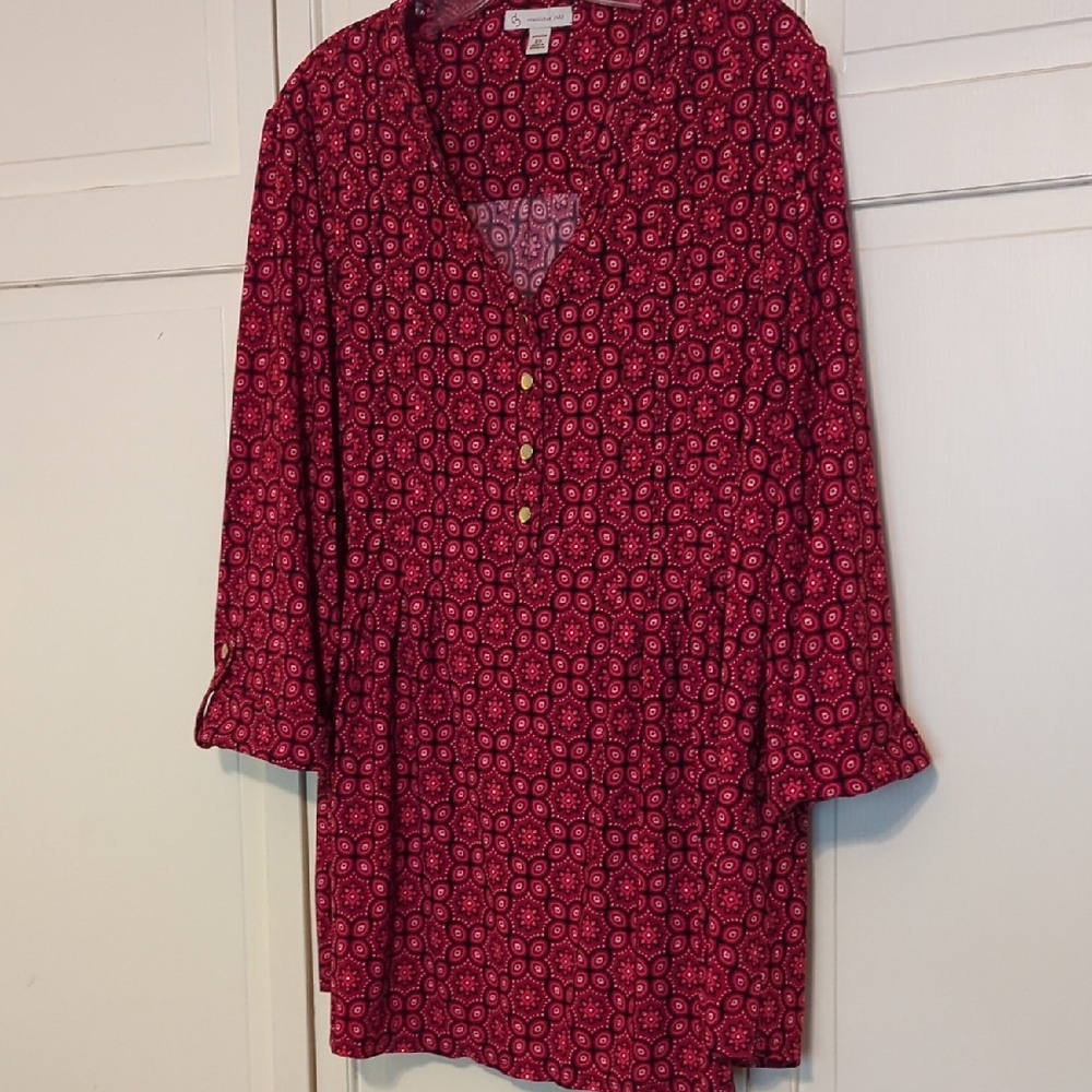 Dressbarn Red Patterned Blouse